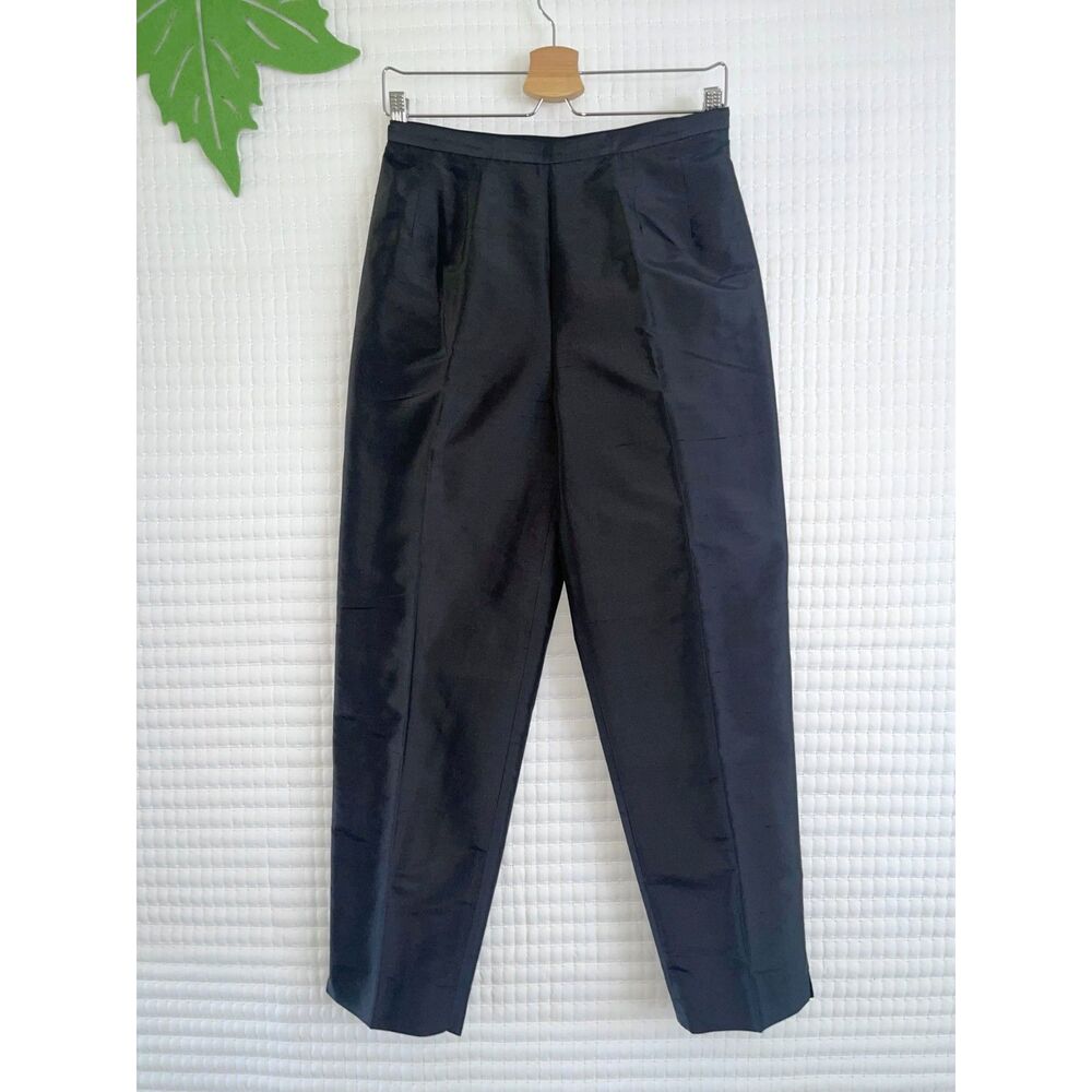 Kate Hill Black Silk Tapered Pants Size 6 Womens Casual Luxury Trousers City